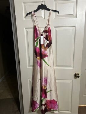 Truth NYC Cream Slip Dress with Pink Floral Print